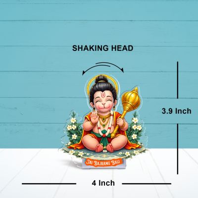 Jai Bajrang Bali Hanuman Ji Bobblehead Figurine for Home Decor & Office Desk Battery Powered Moving Head Feature | Gift for Hanuman Bhakt Spiritual Home Decor